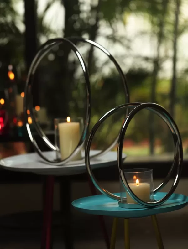 Aluminium Double Ring Nickle Plated pillar candle holder – L – Amoliconcepts - Amoliconcepts