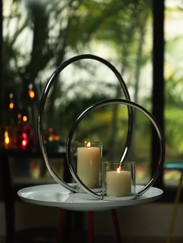 Aluminium Single Ring Nickle Plated pillar candle holder – L – Amoliconcepts - Amoliconcepts