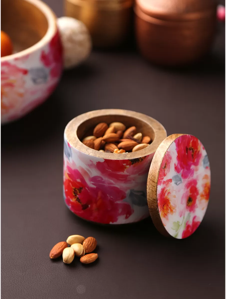 Flower Design Enamelled wooden Jar for Dry Snacks – Amoliconcepts