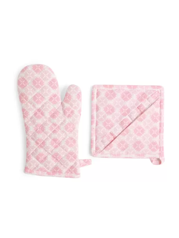 Set of flower pattern pot holder, glove, apron napkins - Amoliconcepts