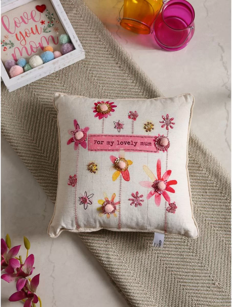 For my lovely mummy handcrafted Cushion with Sequin and beads work – Amoliconcepts