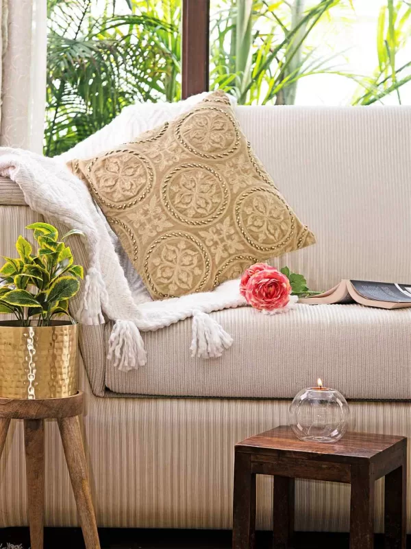 Zari embroidery and hand beaded exclusively crafted cushion cover – Amoliconcepts - Amoliconcepts