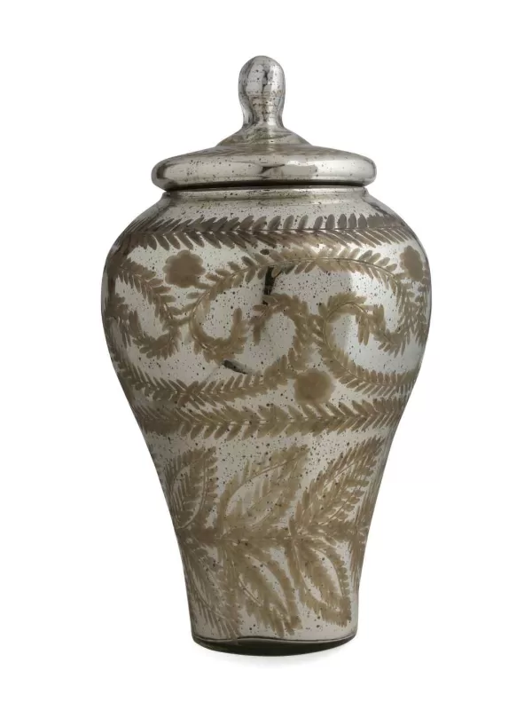 Unique shape pot style glass container  with Lid in flower cut design and antique silver finish – Amoliconcepts - Amoliconcepts