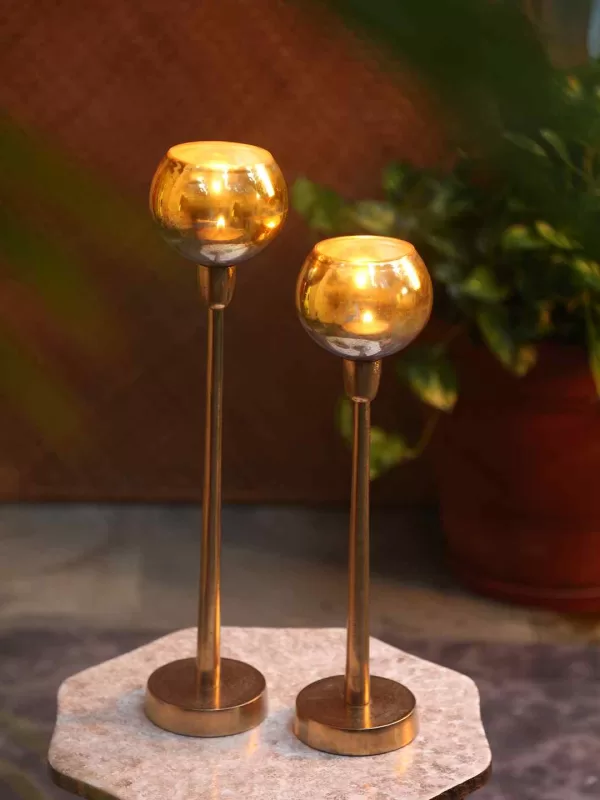 Antique Gold glass tealight holder set of 2 – Amoliconcepts - Amoliconcepts