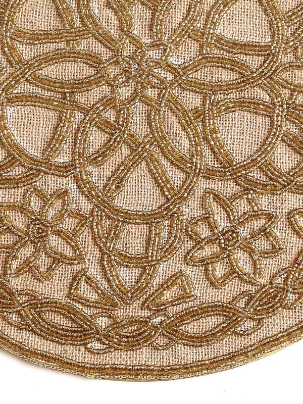 Jute handbeaded placemat with gold tone beads - Amoliconcepts