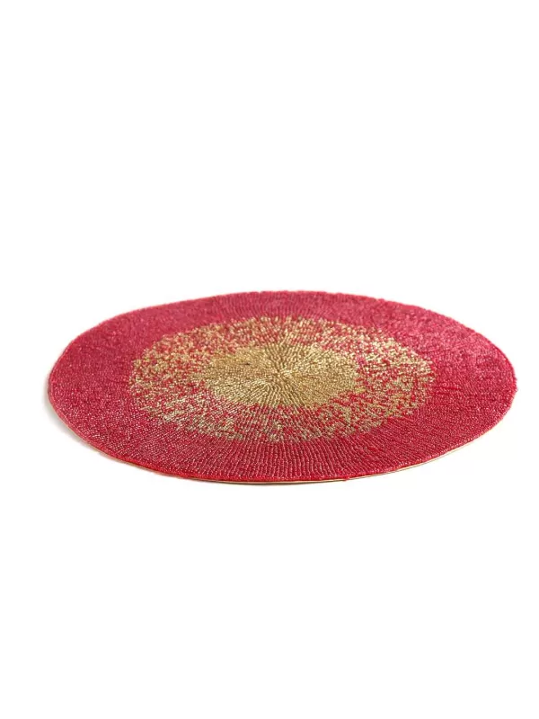 Red and gold hand beaded placemat - Amoliconcepts