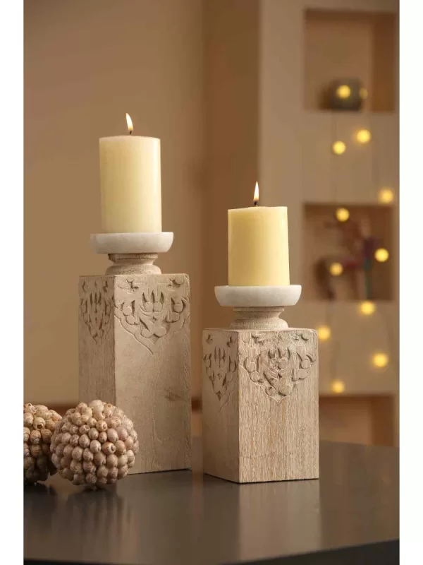 Hand carved candle holders with Marble top set of 2 – Amoliconcepts - Amoliconcepts