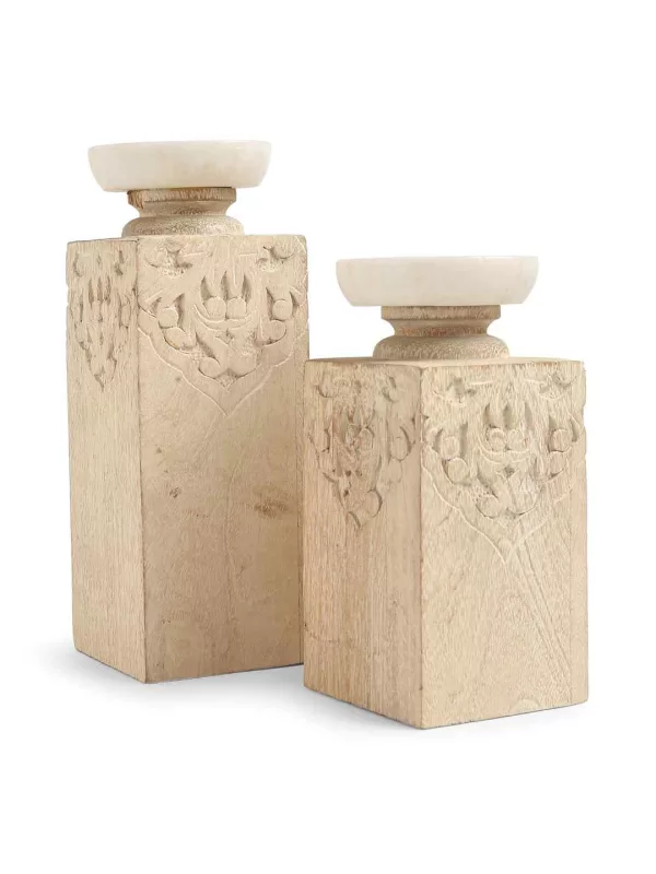 Hand carved candle holders with Marble top set of 2 – Amoliconcepts - Amoliconcepts