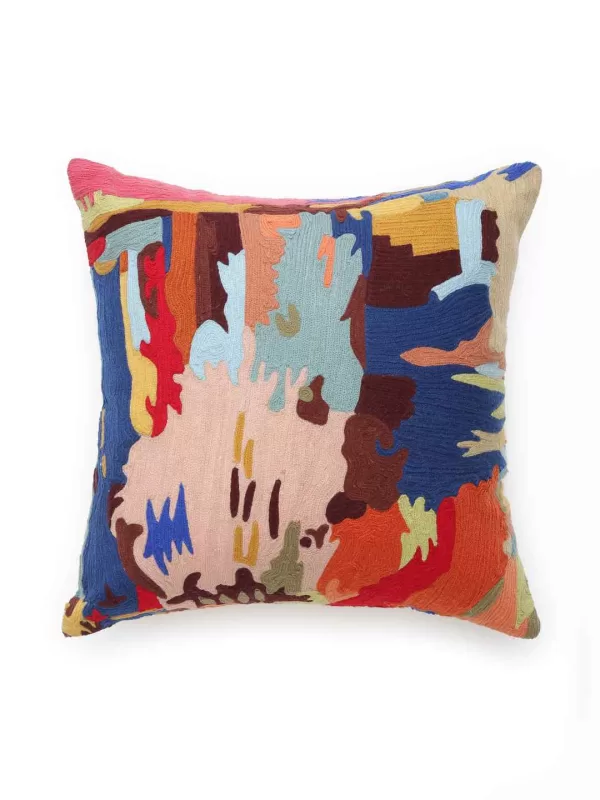 Crewel Embroidery multicolor square style cushion cover in abstract design – Amoliconcepts - Amoliconcepts