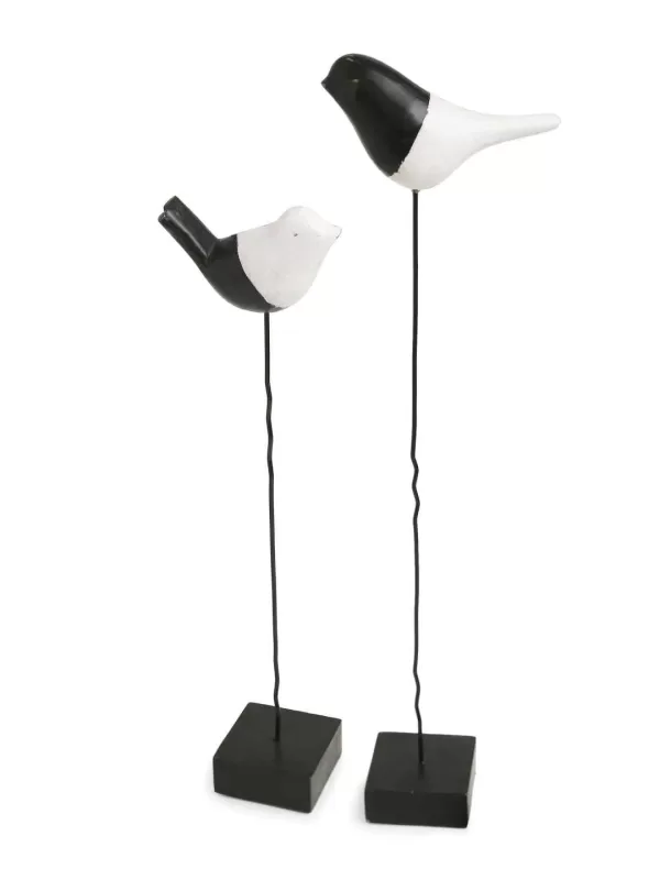 Black and White Bird Table Décor in Distress finish – Amoliconcepts - Amoliconcepts