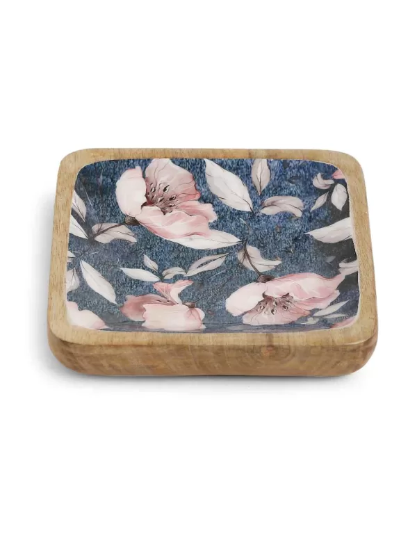 Blue Square Platter With Flower Design – Amoliconcepts