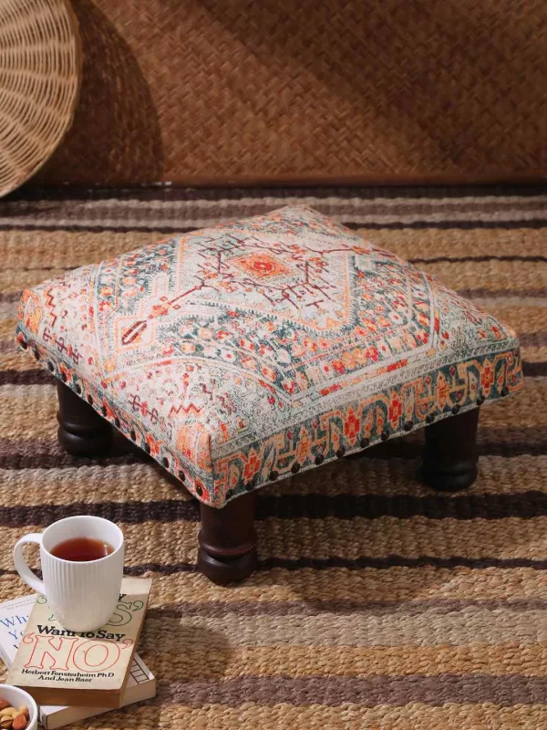 Wooden stool with carpet design top – Amoliconcepts - Amoliconcepts
