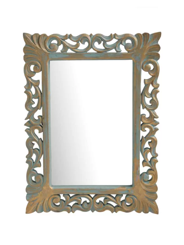 Green Vintage style MDF Mirror with golden details & distress finish – Amoliconcepts - Amoliconcepts