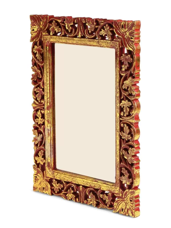 Red Vintage style MDF Mirror with golden details & distress finish – Amoliconcepts - Amoliconcepts