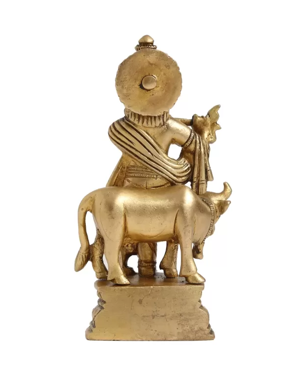 Brass Krishna Idol with cow - Amoliconcepts