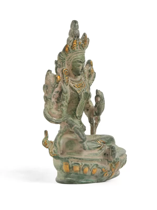 Tara Devi in Brass with Green stone finish - Amoliconcepts