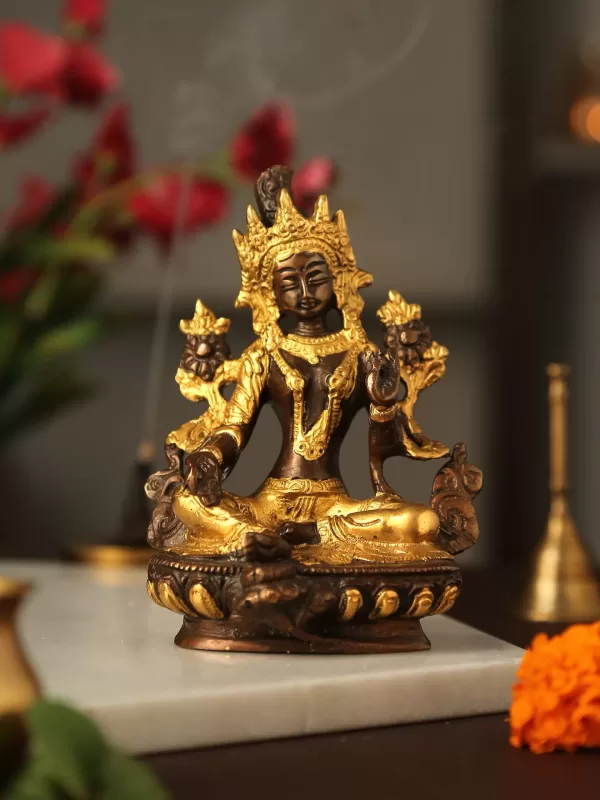 Tara Devi in Brass with Antique and Gold finish - Amoliconcepts