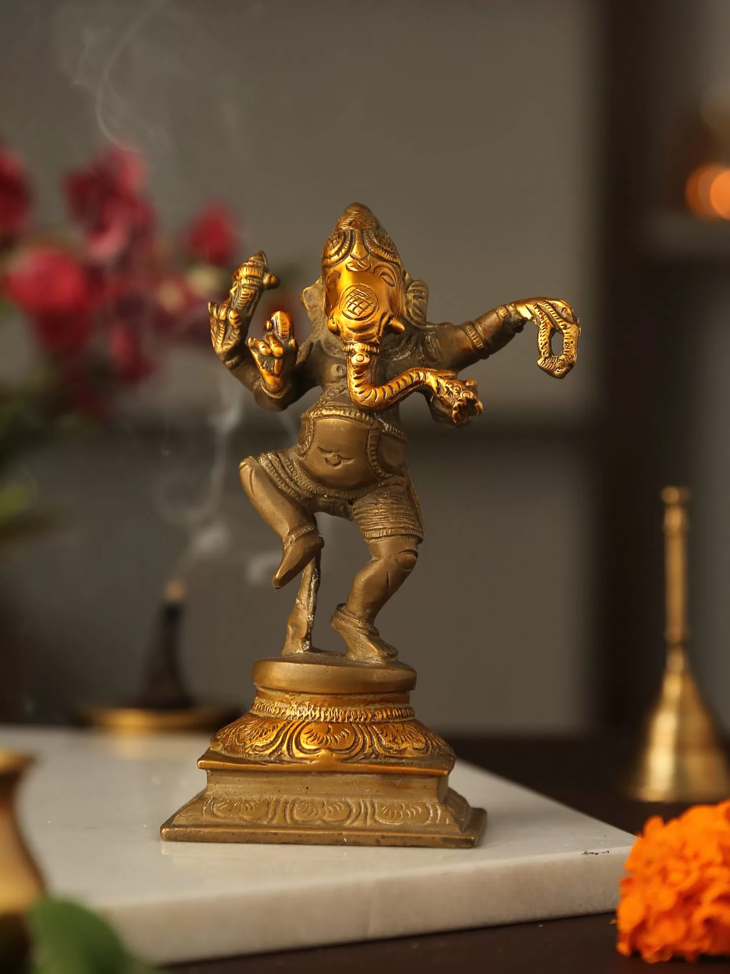 Buy Dancing Ganesh In Brass With Stone Finish Details Online