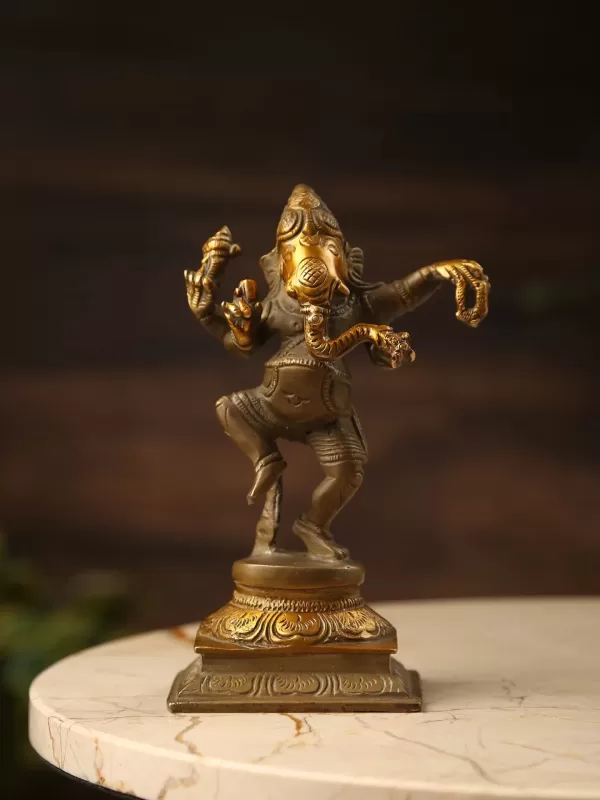 Dancing Ganesh in Brass with Stone finish details - Amoliconcepts