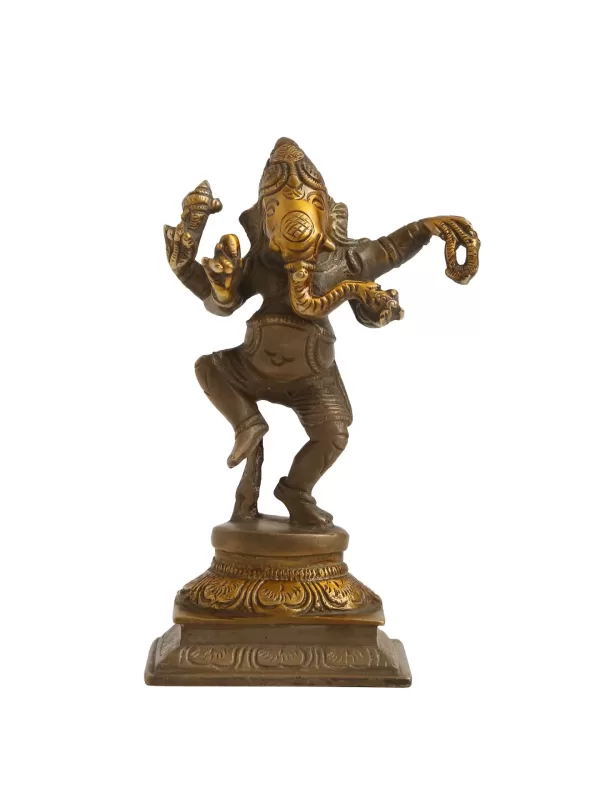 Dancing Ganesh in Brass with Stone finish details - Amoliconcepts