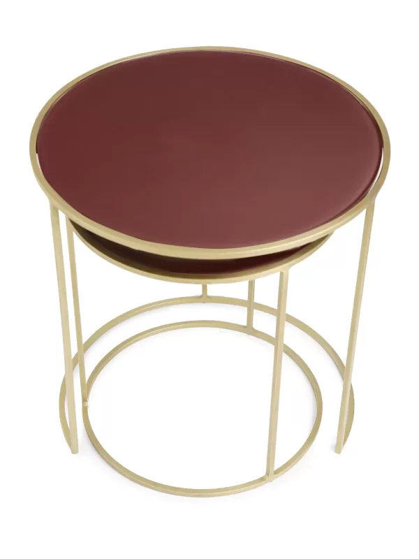 Nesting tables with pale ruby color glass top – set of 2 – Amoliconcepts - Amoliconcepts