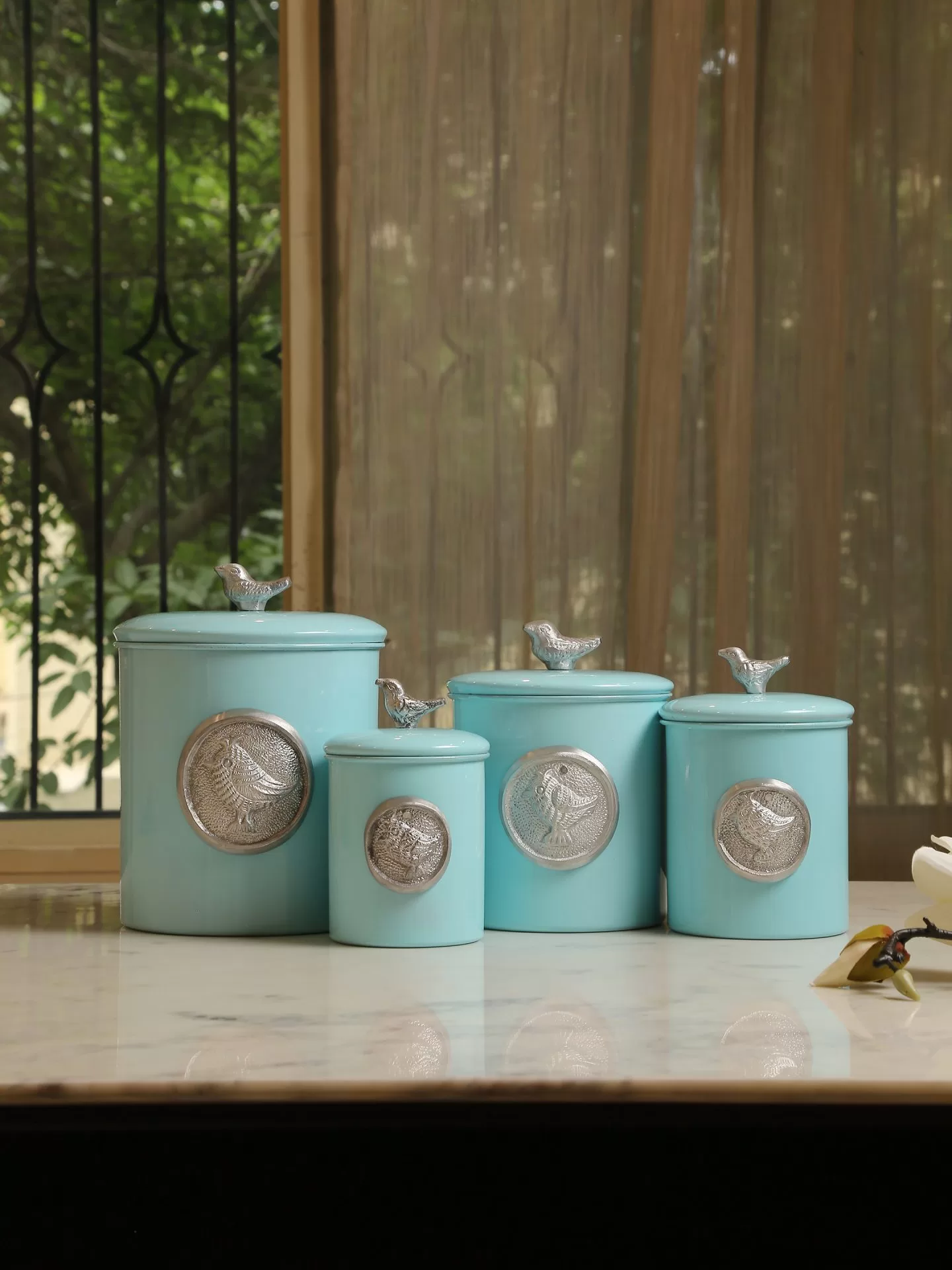 Blue Canister set with Bird design – Amoliconcepts