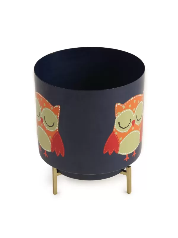 Owl Design Hand painted planter – Blue – Amoliconcepts - Amoliconcepts