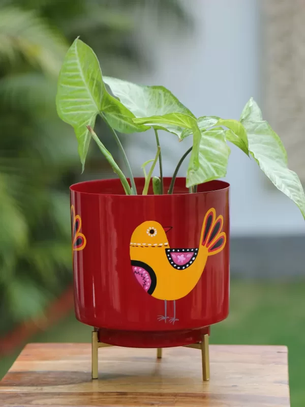 Bird Design Hand painted Planter – Red – Amoliconcepts - Amoliconcepts