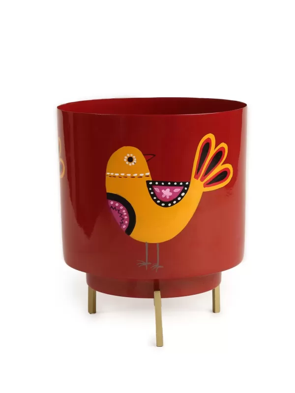 Bird Design Hand painted Planter – Red – Amoliconcepts - Amoliconcepts
