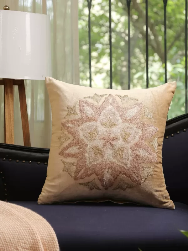Beige Embroidered Viscose Velvet cushion cover – Amoliconcepts - Amoliconcepts