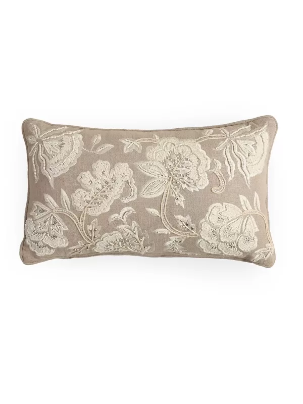 Grey Embroidered & embellished rectangular cushion cover – Amoliconcepts - Amoliconcepts