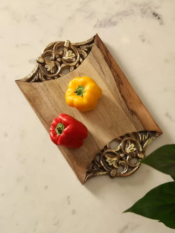 Antique Gold Foiled Hand Carved Cheese Cum Chopping Board – Amoliconcepts