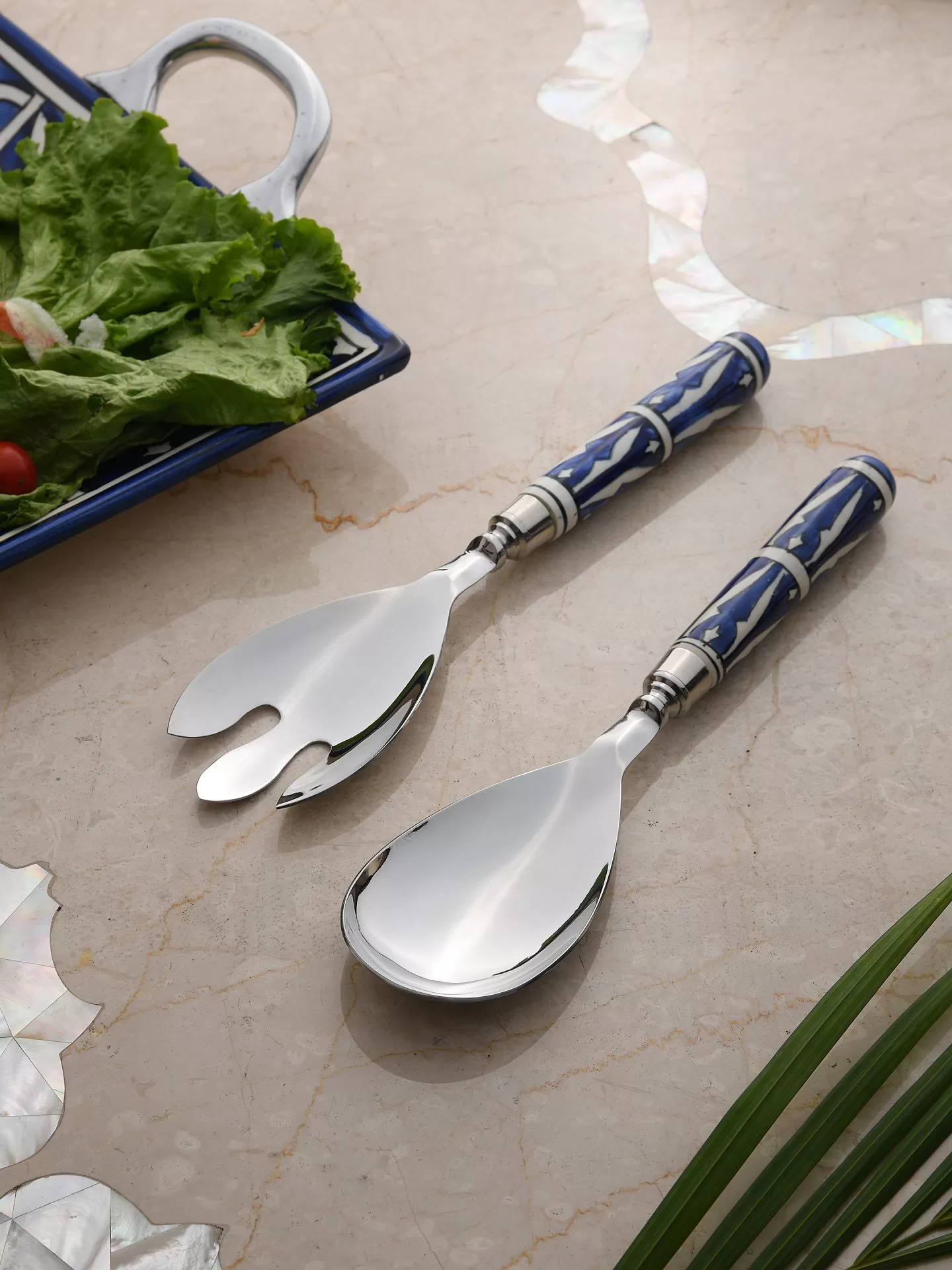 Hand Painted Blue & White Salad Servers – Amoliconcepts