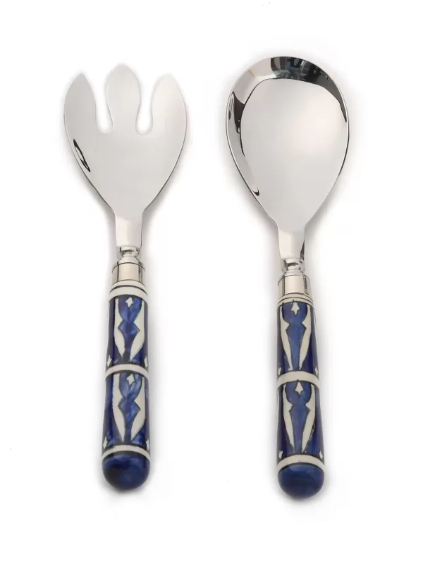 Hand Painted Blue & White Salad Servers – Amoliconcepts