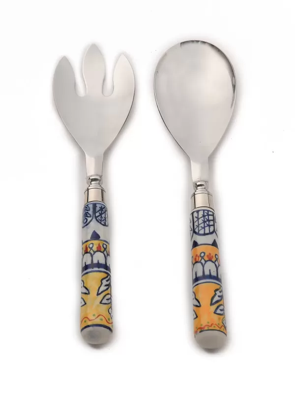 Hand Painted Yellow & Blue Salad Servers – Amoliconcepts