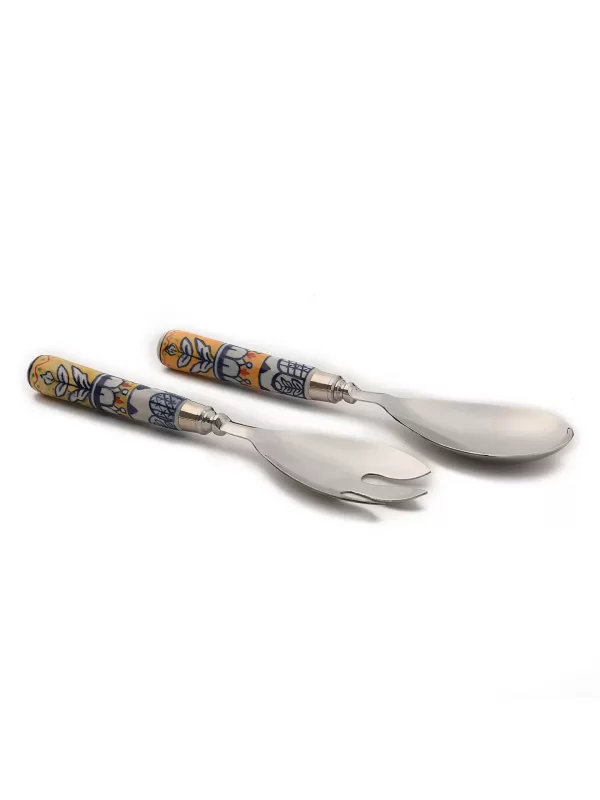 Hand Painted Yellow & Blue Salad Servers – Amoliconcepts