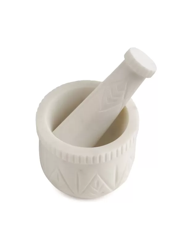 White Marble hand Carved Mortar & Pastel – Style 02 – Amoliconcepts - Amoliconcepts