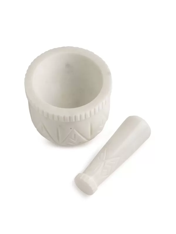 White Marble hand Carved Mortar & Pastel – Style 02 – Amoliconcepts - Amoliconcepts