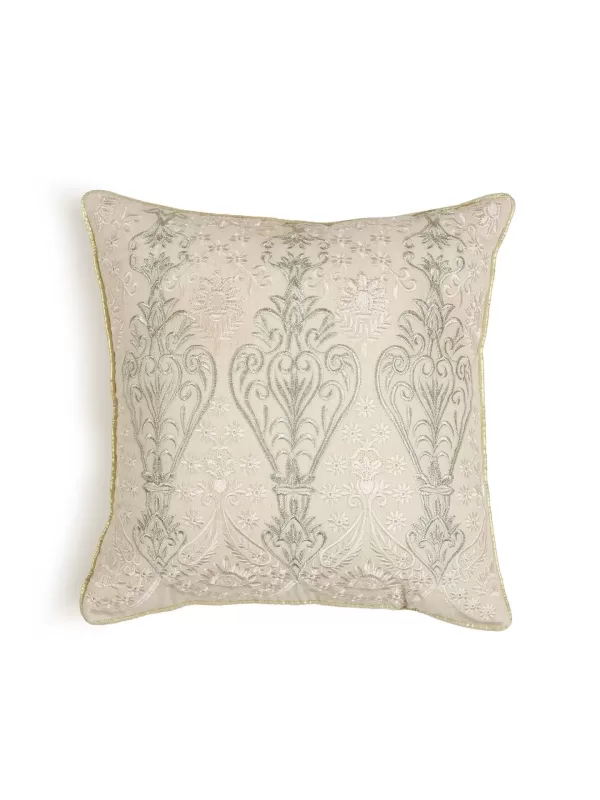 Ivory & gold zari embroidery cushion cover – Amoliconcepts - Amoliconcepts