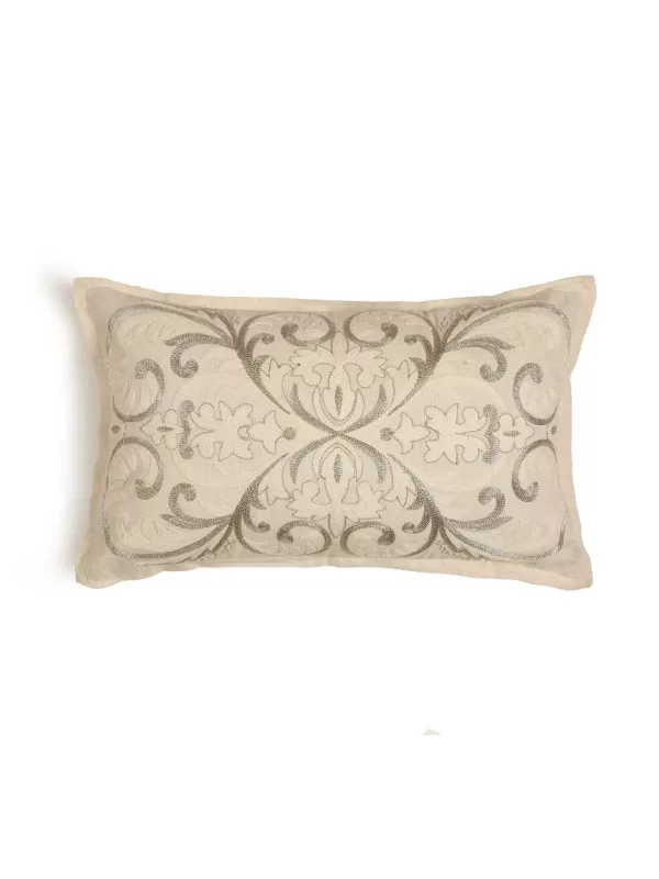 Ivory & gold zari embroidery pillow style cushion cover – Amoliconcepts - Amoliconcepts