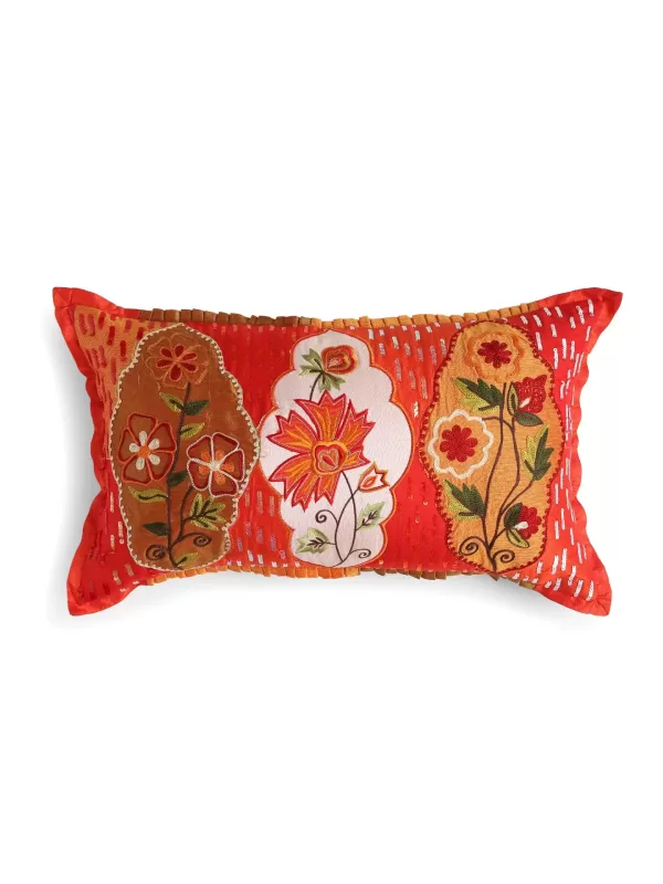 Red and Multicolor patch work embroidered cushion cover with sequin base – Amoliconcepts - Amoliconcepts