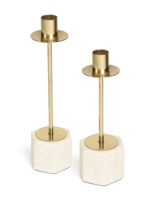 Marble and gold tone taper candle holder set of 2 – Amoliconcepts - Amoliconcepts