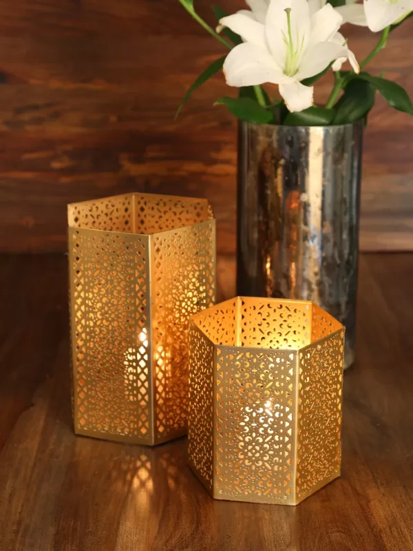 Antique Gold finish candle holders set of 2 – Amoliconcepts - Amoliconcepts
