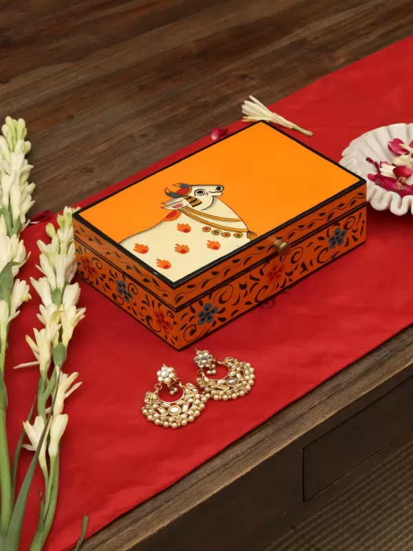 Beautiful Pichawai Hand painted Cow Box – Orange – Amoliconcepts - Amoliconcepts