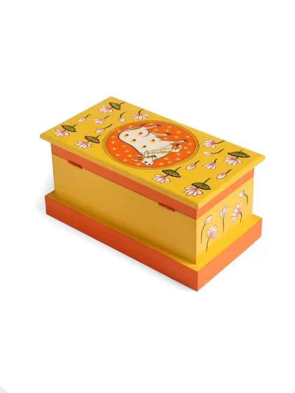 Pichwai cow painted box in yellow and orange – Amoliconcepts - Amoliconcepts