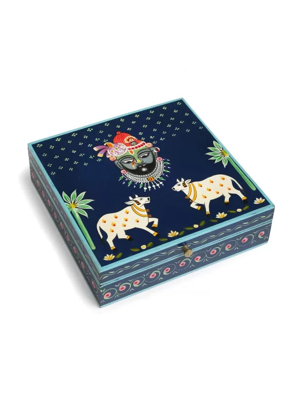 Pichwai Krishna Painted Box – Dark Blue – Amoliconcepts - Amoliconcepts