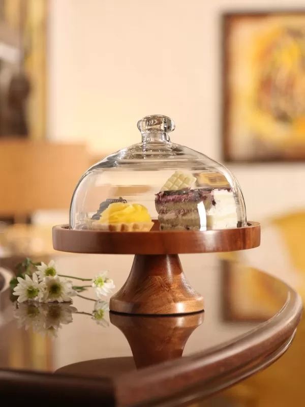 Wooden Cake Stand With Cloche – Amoliconcepts