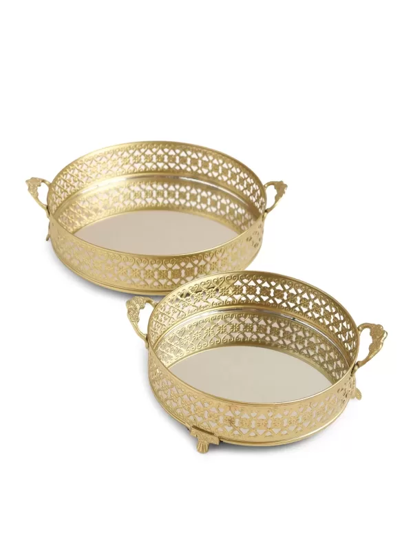 Traditional Platter With Mirror Base And Handle – Amoliconcepts