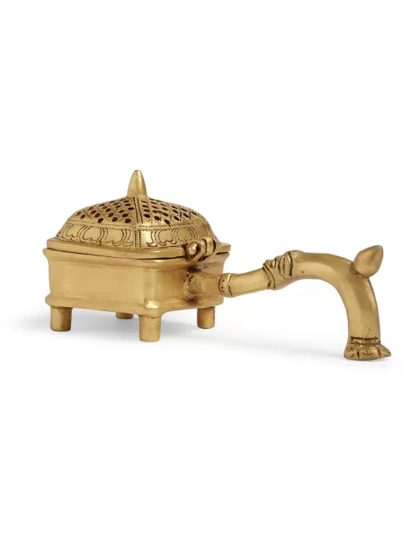 Brass square incense burner with handle - Amoliconcepts