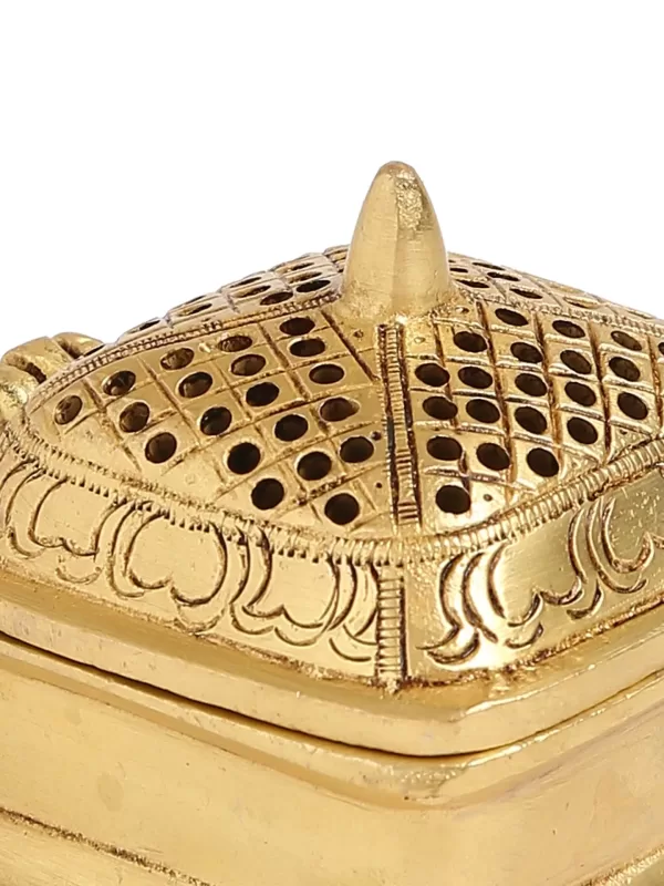 Brass square incense burner with handle - Amoliconcepts